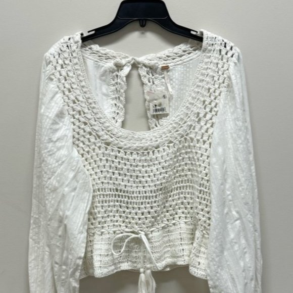 Free People Megan Long Sleeve Ivory Crochet Top - Picture 2 of 6